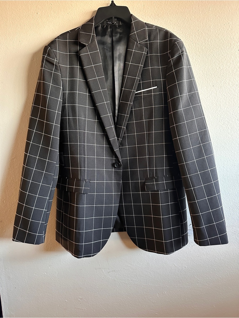 Coofandy men’s white and black plaid blazer jacket NWT size S